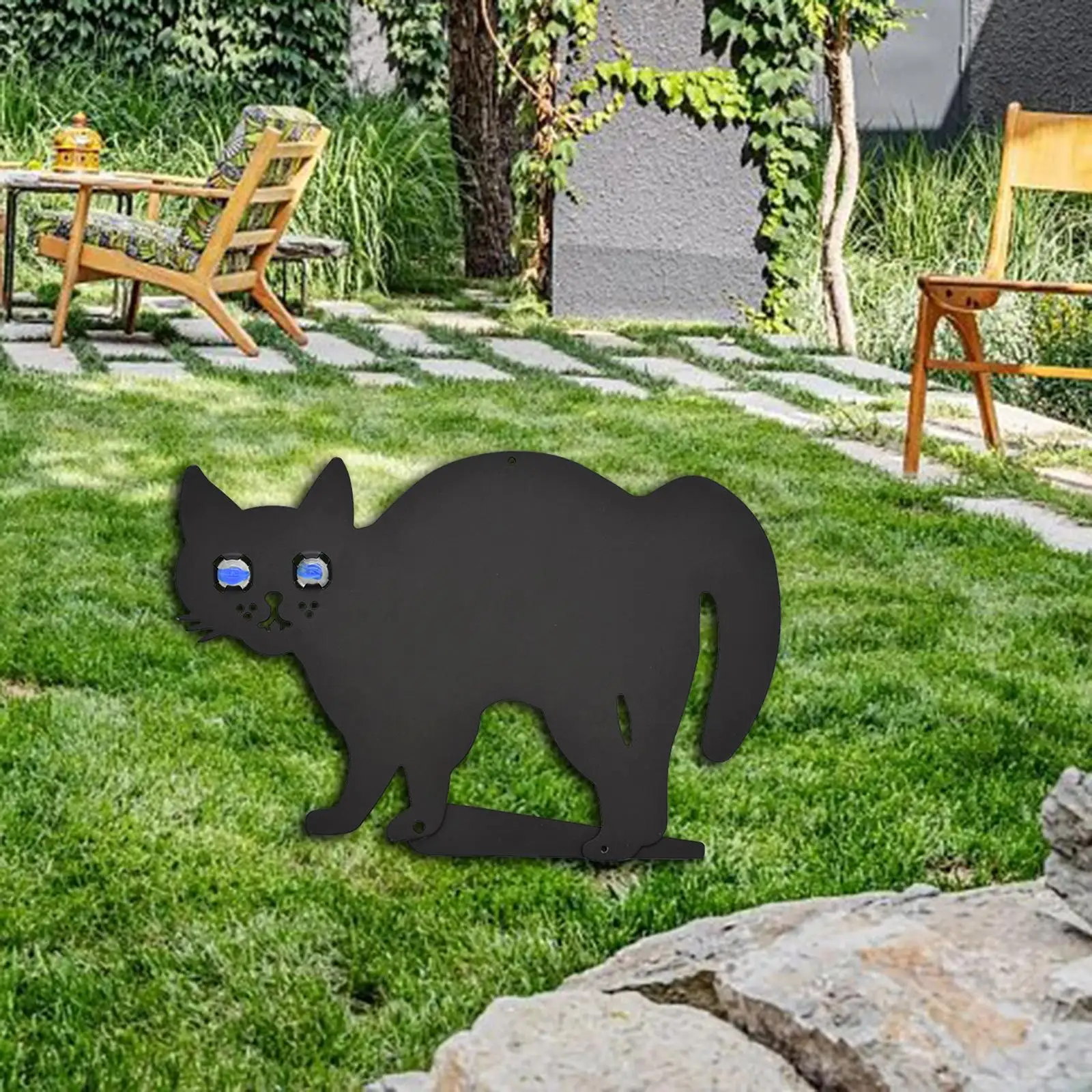 

Yard Sign Silhouette Metal Cat Stake with Glass Simulation Eye Lawn Decoration Photography Props for Party Background Decor