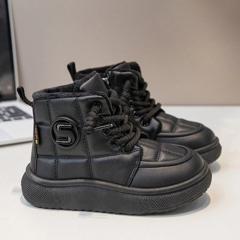 Осень 2026, детские зимние ботинки среднего кроя, теплая противоскользящая зимняя обувь на флисовой подкладке для мальчиков и девочек, прочная TPR подошва
