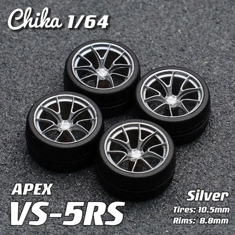 Chika 1/64 Car Modified Wheels 10.5/9.7mm Rubber Tires Resin Wheels Without Calipers Suitable for 1:64 Static Car Model Boy Gift