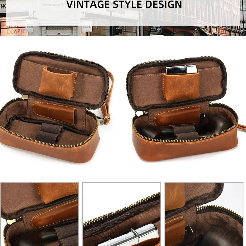 

Travel Retro Portable Pipe Bag & Tobacco Storage Box, Zipper Handheld Wrist Tobacco Accessories Organizer