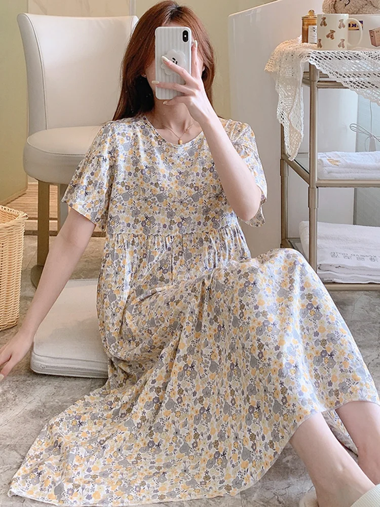 

Летняя тонкая ор Све Silk Sp Dr Женская большая размерная ночная рубашка из хлопка и шелка Студенческая домашняя одежда Dr New ...