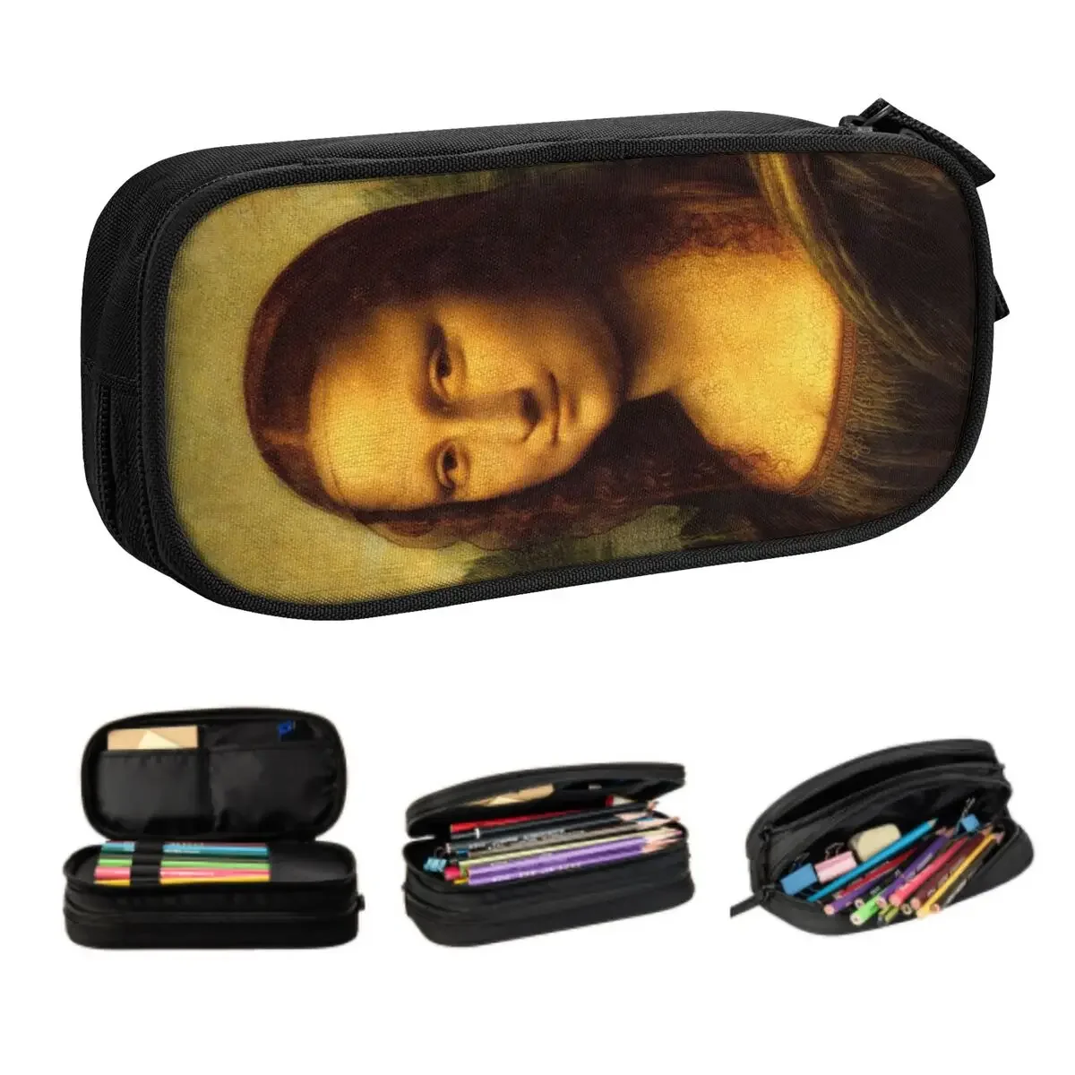 

Kawaii Classic Mona Lisa By Leonardo Da Vinci Pencil Cases for Custom Painting Art Large Capacity Pen Bag Box Stationery