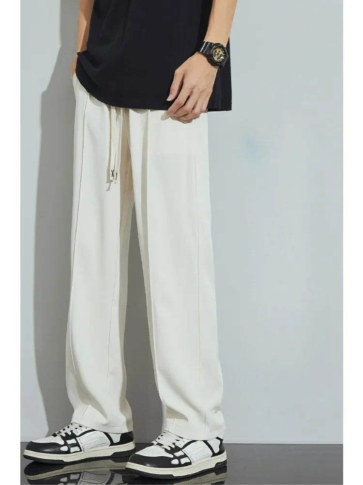 Pantaloni Casual a gamba larga da uomo sottili in seta di ghiaccio vestiti estivi pantaloni dritti alla moda pantaloni sportivi maschili traspiranti