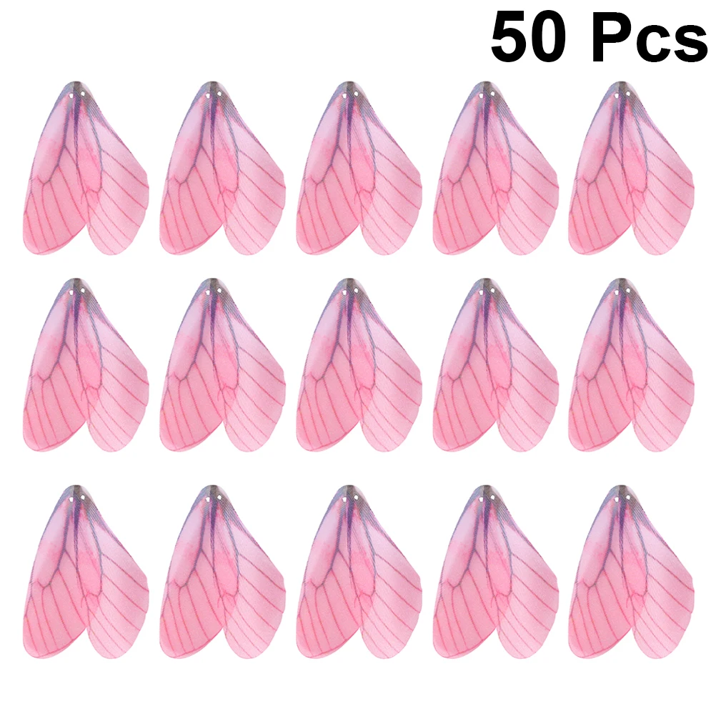 

50Pcs Durable Handmade Simulated Dragonfly Wings Decors Premium Artificial Earrings Accessories Craft Supplies Dark Pink