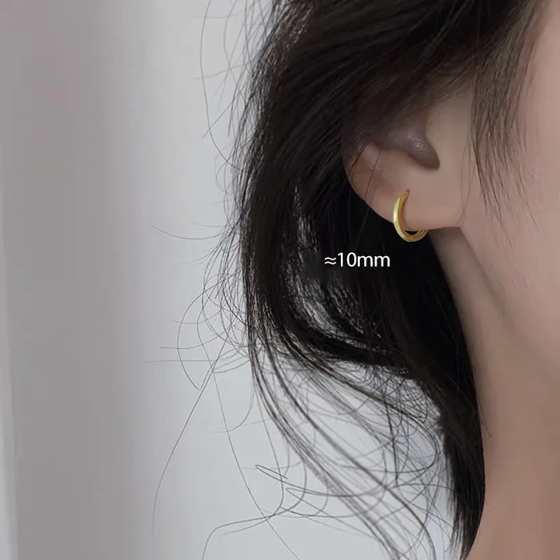 Vintage Gold Silver Color 6mm 8mm 10mm Plain Gold Huggies Earring Women Middle Hoops Loops Circle Round Ring Ear Jewelry Gift