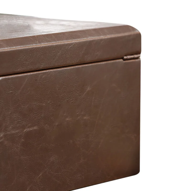 Grid layered jewelry storage box, brown leather with makeup mirror, bronze hardware 90-degree opening and closing jewelry