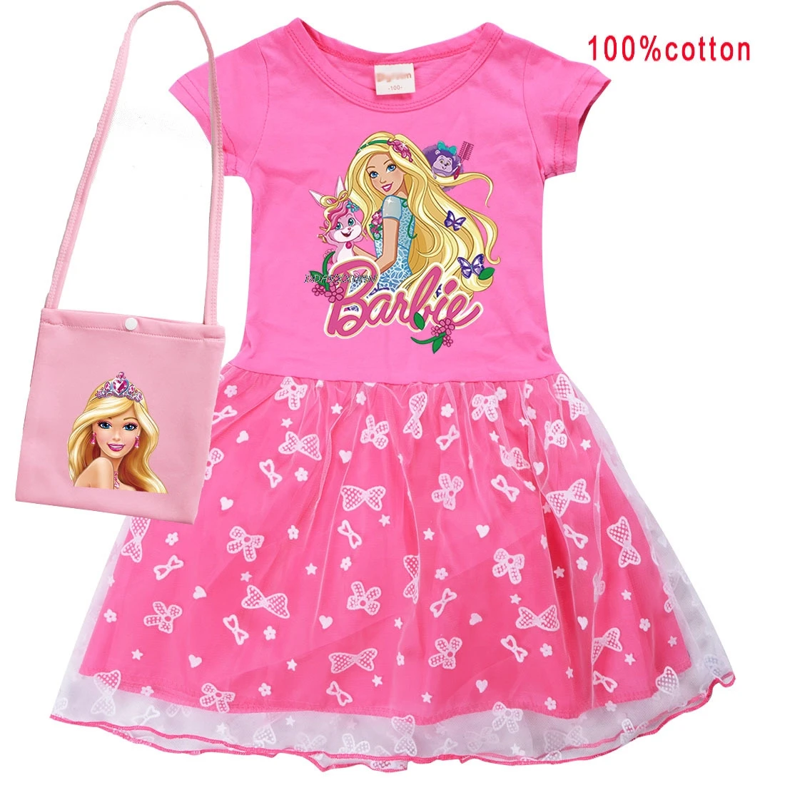 Barbie Kinder Kleidung Mädchen Barbie Kleid Sommer Ärmel Bogen Sommerkleid Baby Kinder Geburtstags feier Prinzessin Kleider