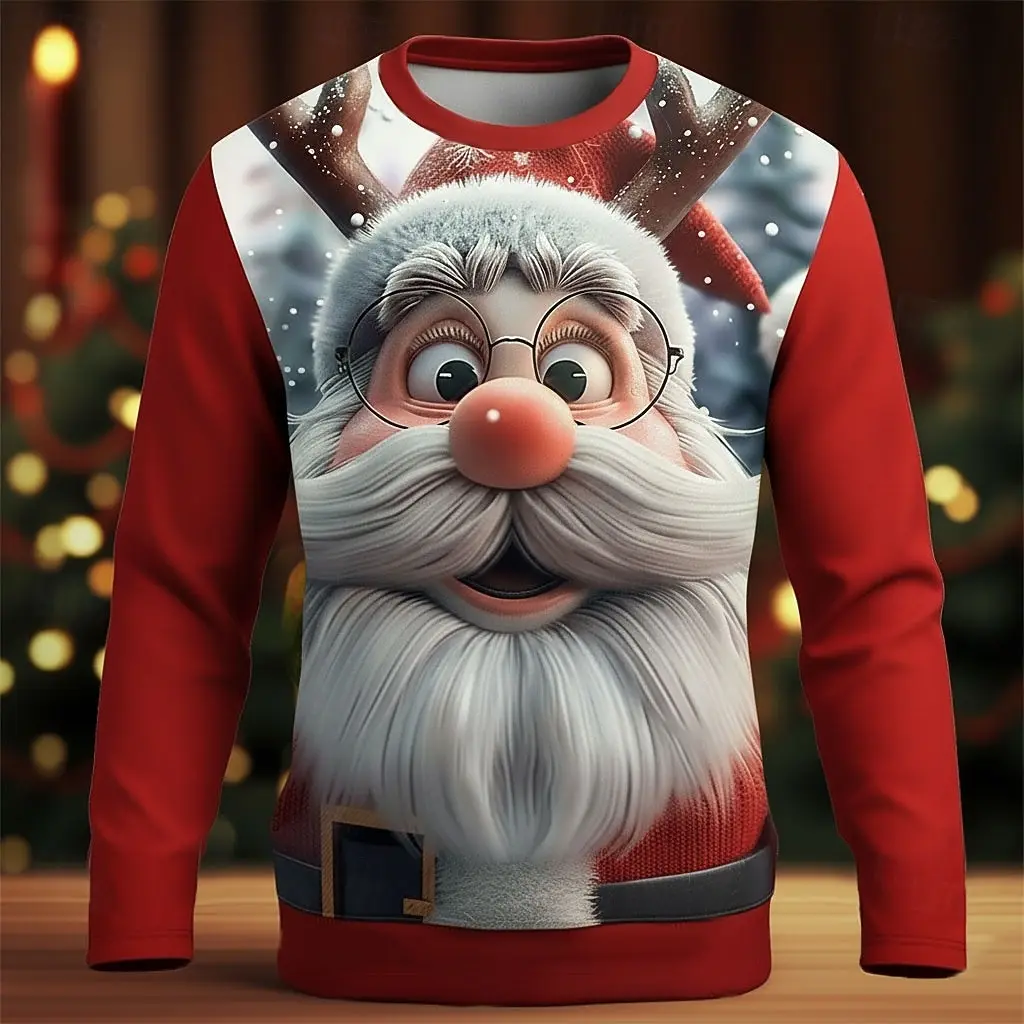 

3D Print Cute Santa Clause Graphic O-Neck Sweatshirt Christmas Elements Casual Long Sleeve Top Autumn Winter Long Sleeve Clothes