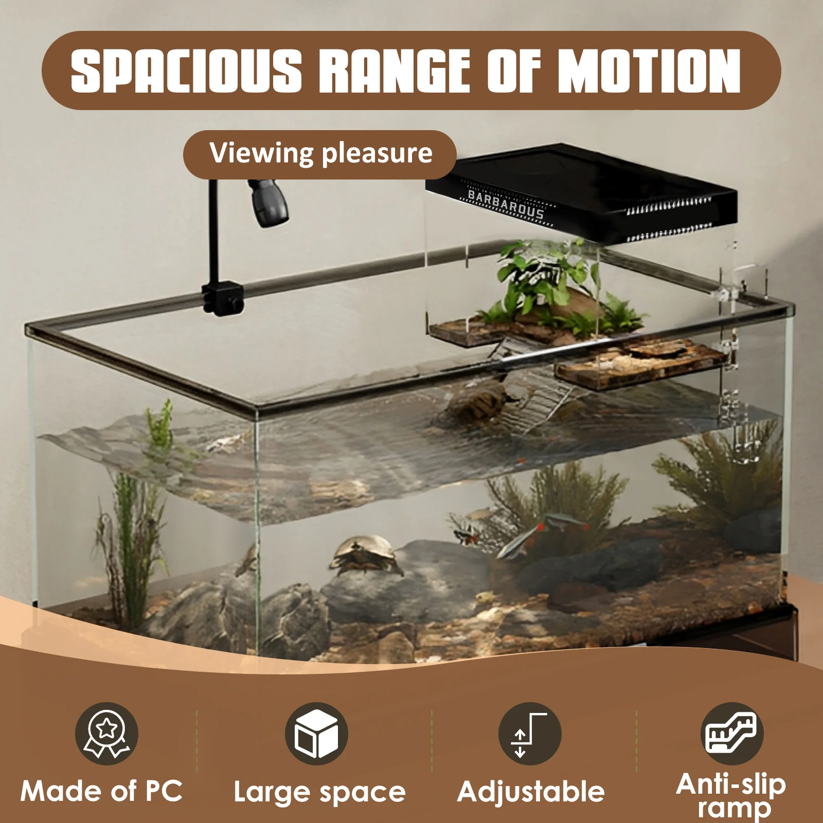 PC Turtle Basking Platform with Lid and Nonslip Ramp Heat Resistant Basking Platform for Aquatic Turtles Transparent 20x14x14cm - Detail 1
