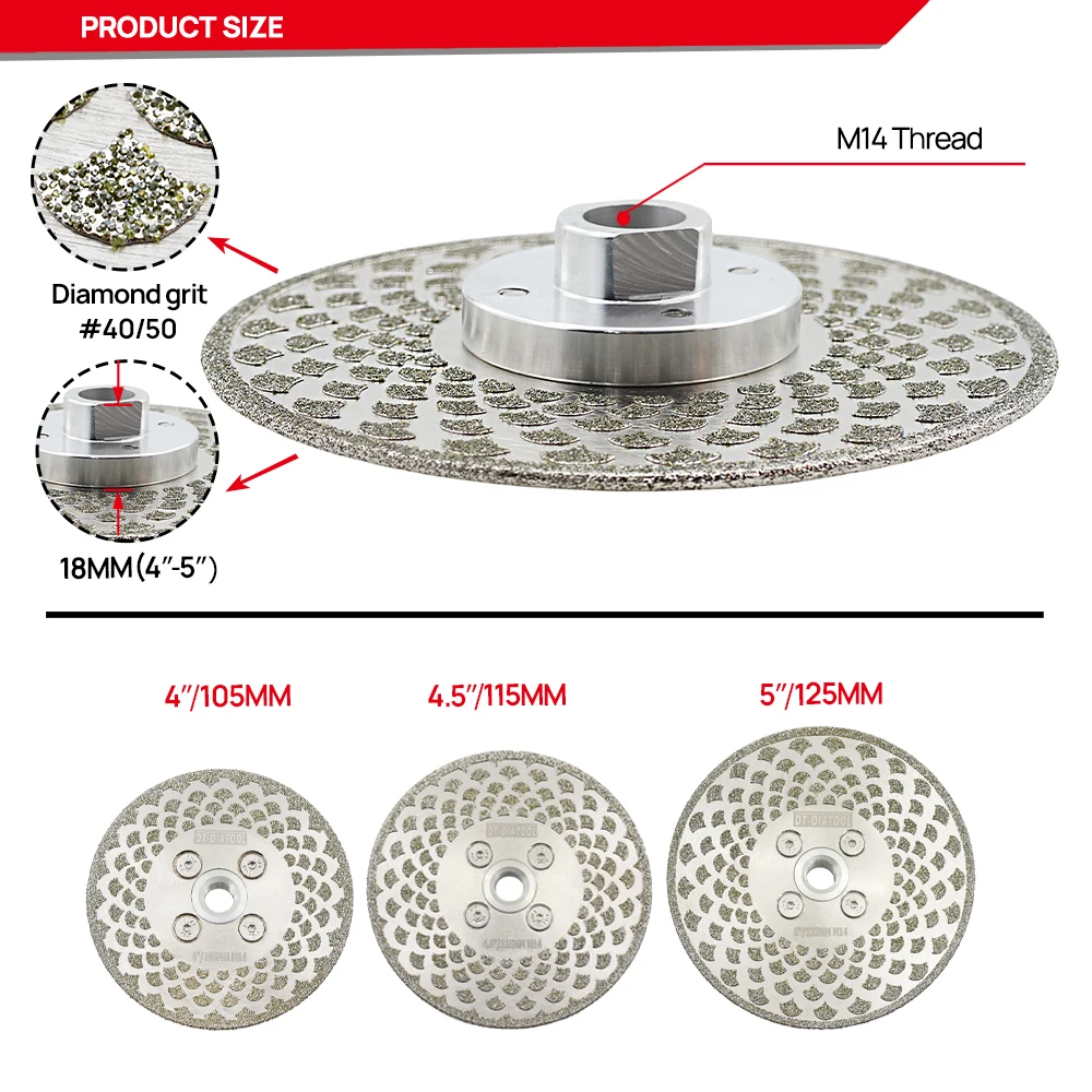 DT-DIATOOL-1PC Dia 105/115/125mm Electroplated Diamond Grinding Wheel for Granite Marble Tile Saw Blade Double Side Cutting Disc