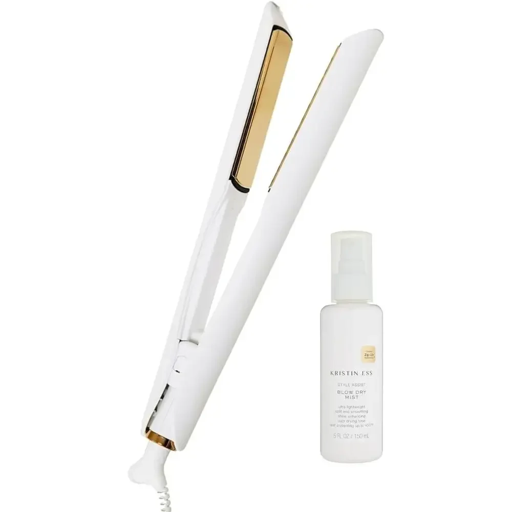 3-in-1 Titanium Curling & Straightening Iron with Heat Protectant Spray - 1 1/4" Dual age Ionic Proional S