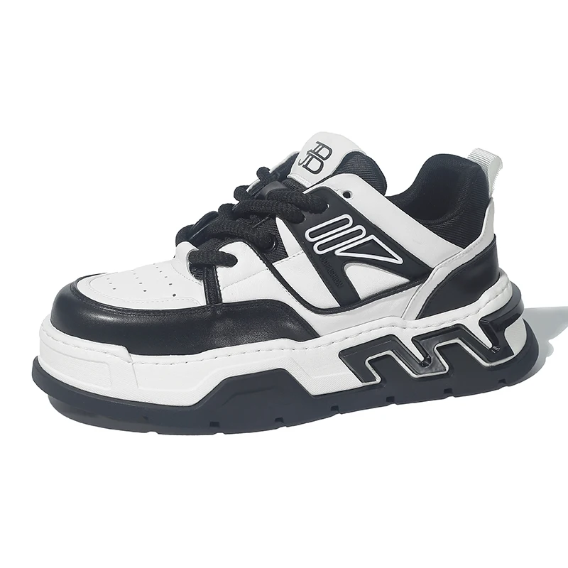 

Thick Soled Daddy Shoes for Men's Street Skateboarding Shoes Genuine Leather White Height Increasing Sports Leisure Bread Shoes