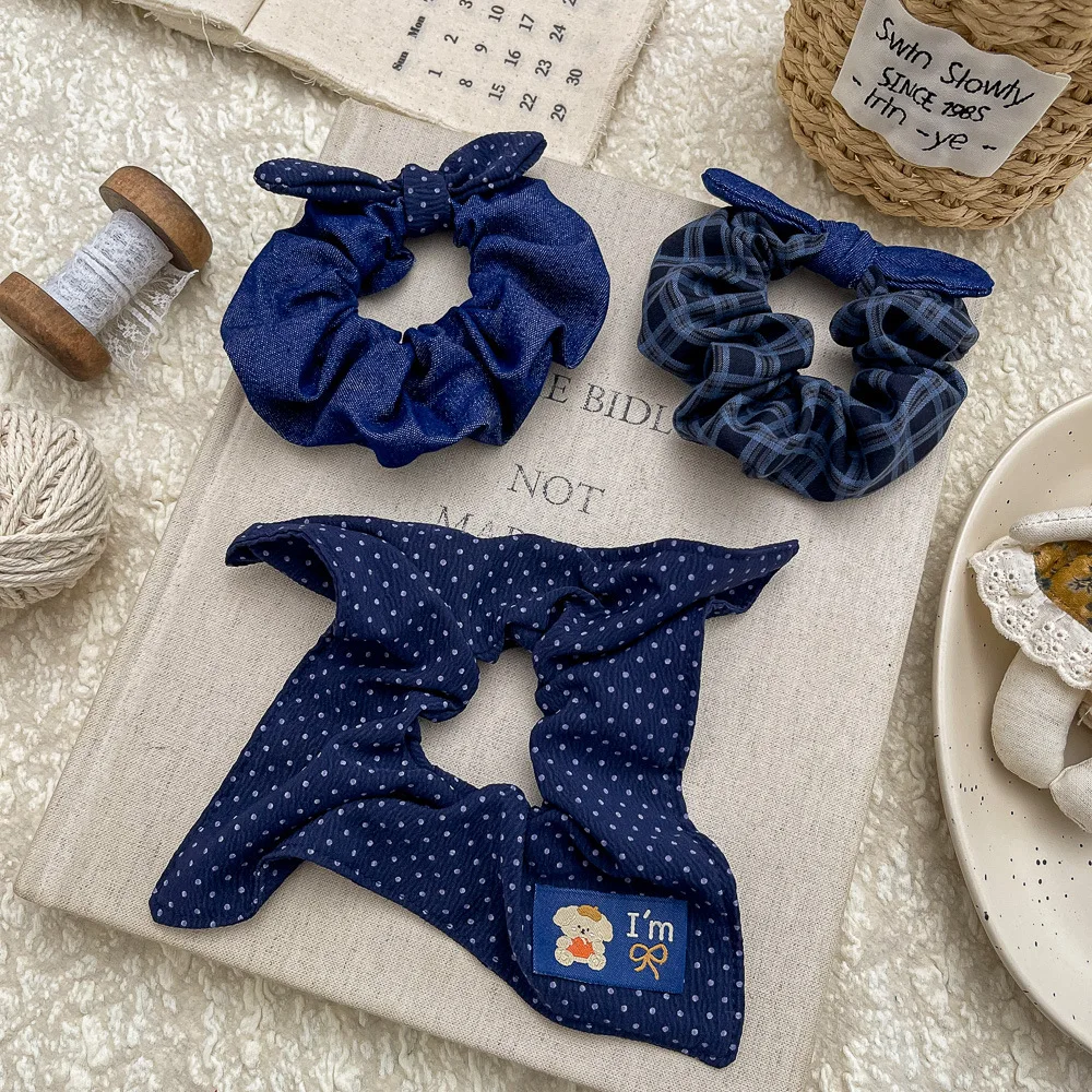 

Plaid Scrunchies Children's Elastic Hair Band Polka Dot Bow Hair Rope Tie Ponytail Holder Rubber Band Girl Hair Accessories 1pc