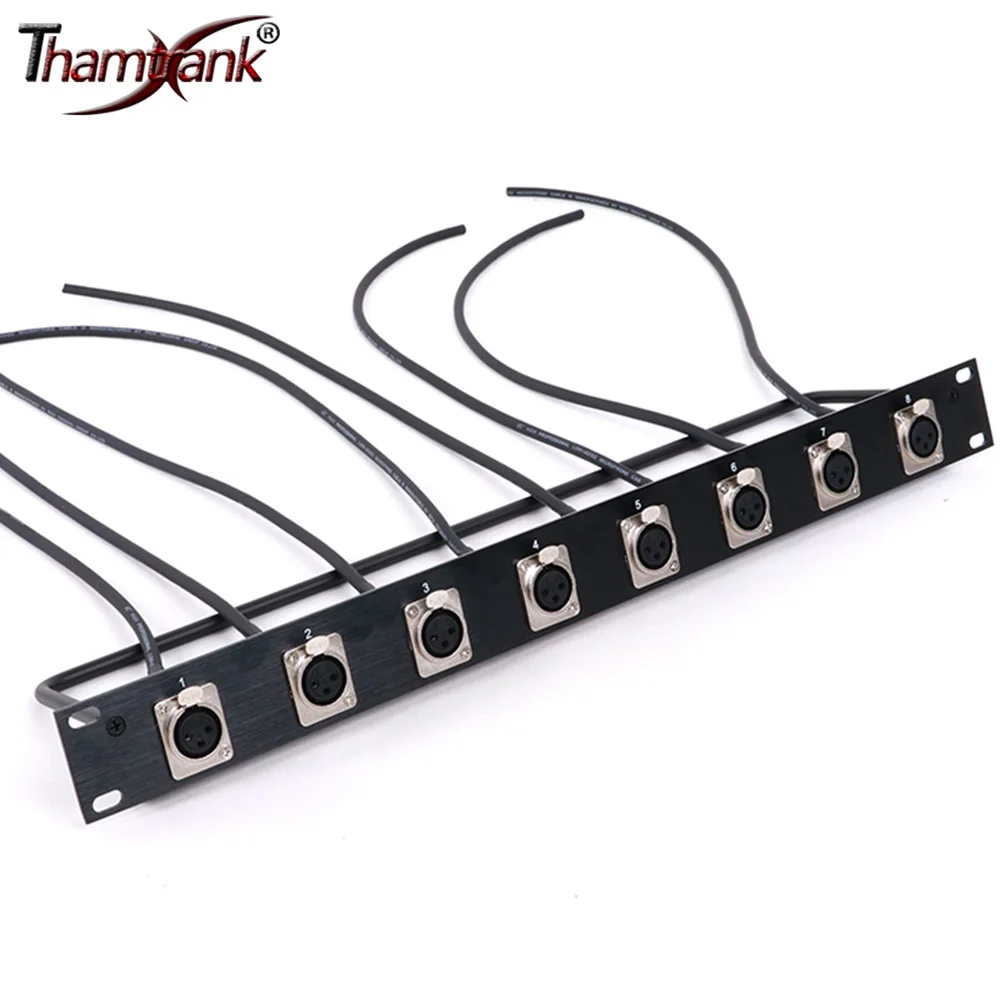 

1pc 8-Way 1U Cabinet XLR Audio Jumper Rack,Aluminum Alloy 8-Holes Panel 3Pin XLR Female Socket+Audio Shielded Cable-Free Welding