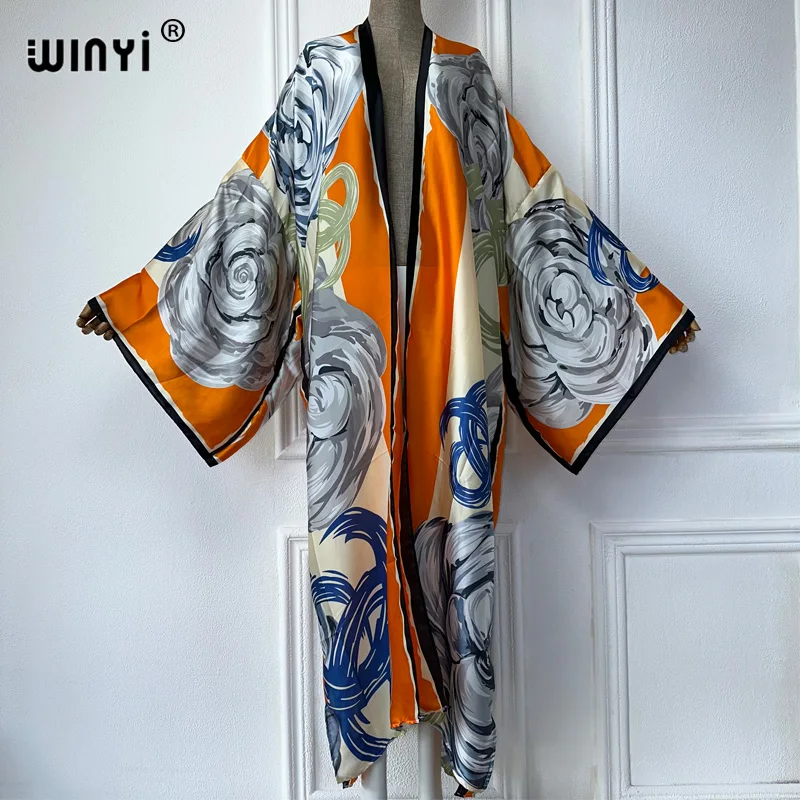 WINYI print Kimono Summer boho Cardigan Female Blouse abaya dubai luxury beach cover up african dresses for woman party kaftan