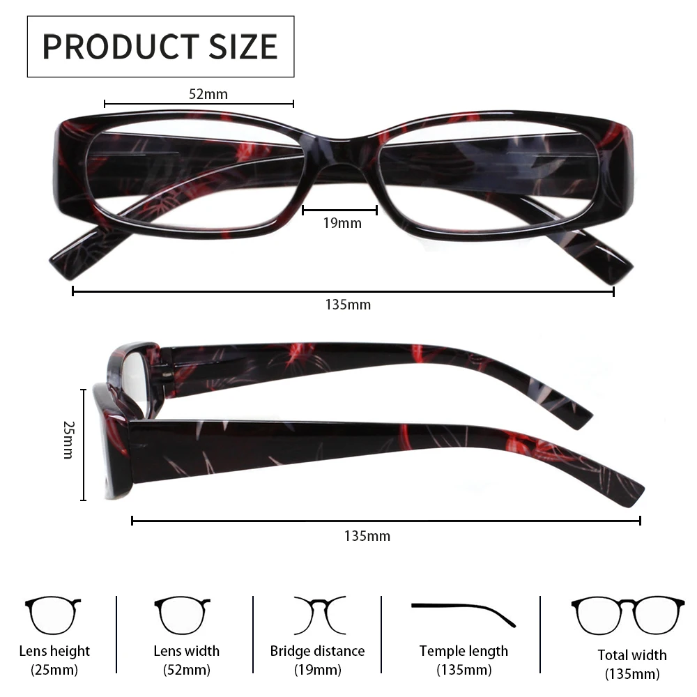 Turezing 5 Pack Ultra Light Reading Glasses Spring Hinge Men And Women Rectangular Frame Wide Leg  HD Eyeglasses+0--+600