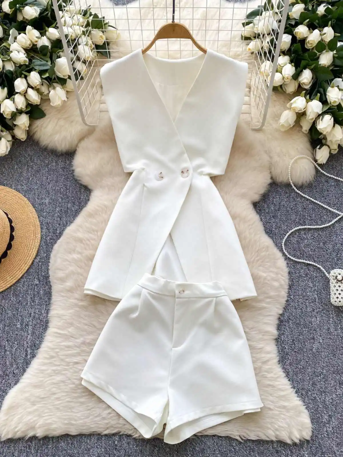 

Женский костюм-двойка, укороченный топ без рукавов и шорты Harajuku, винтажные офисные женские шорты, комплекты одежды, винтажная одежда 2000-х годов