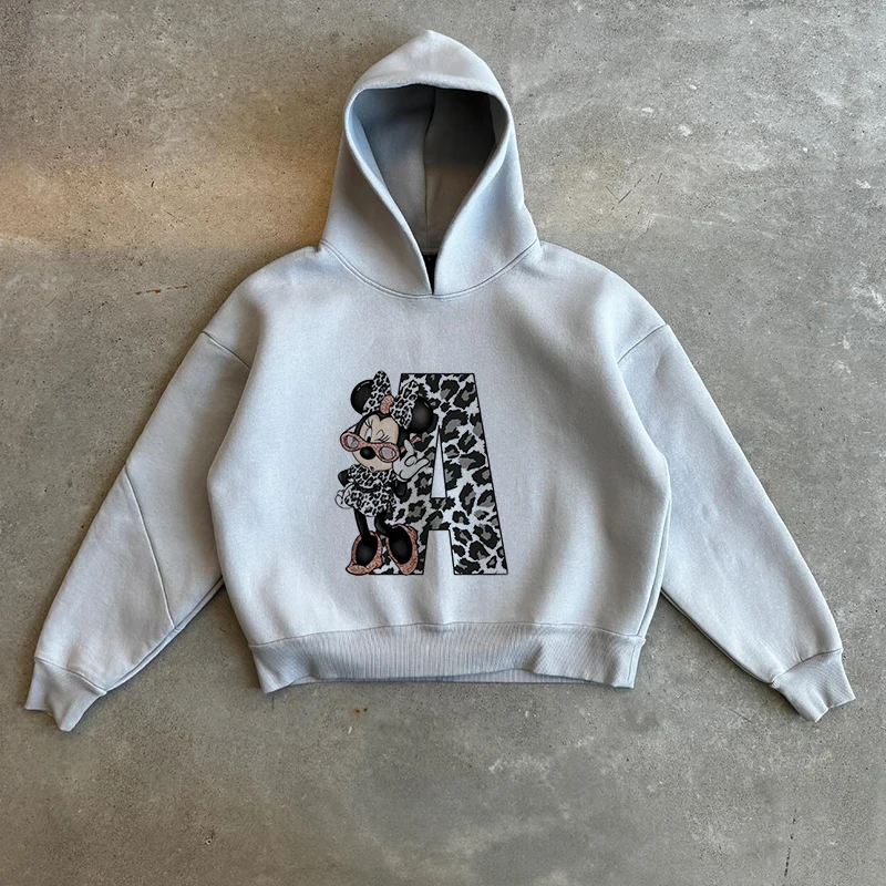 

Leopard Minnie Mouse Disney A-Z 26 English Letters Hoodie Woman Clothing Y2k Clothes Long Sleeve Y2k Women's Sweatshirts Hoodies