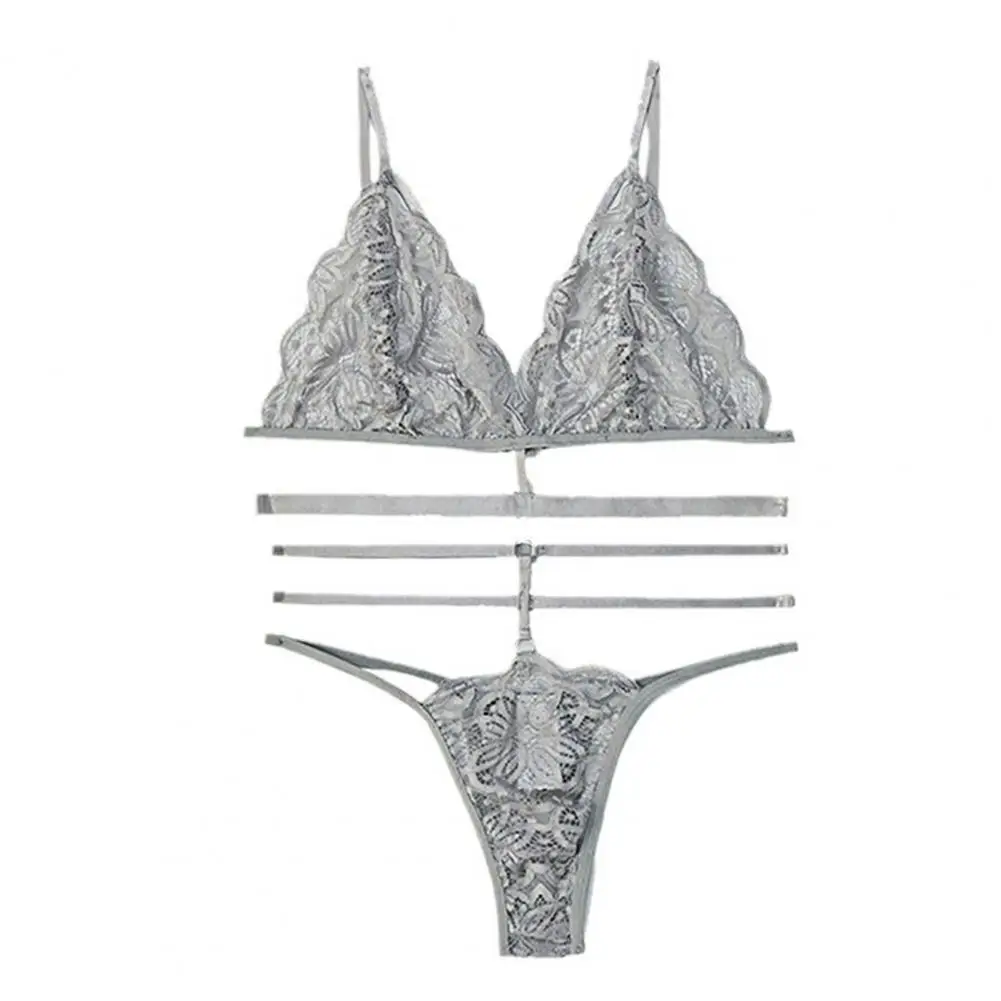 

2 Pcs/Set Bra Briefs Set See-through Lace Embroidery Hollow Out Multi Straps High Waist Wedding Night Honeymoon Underwear Set