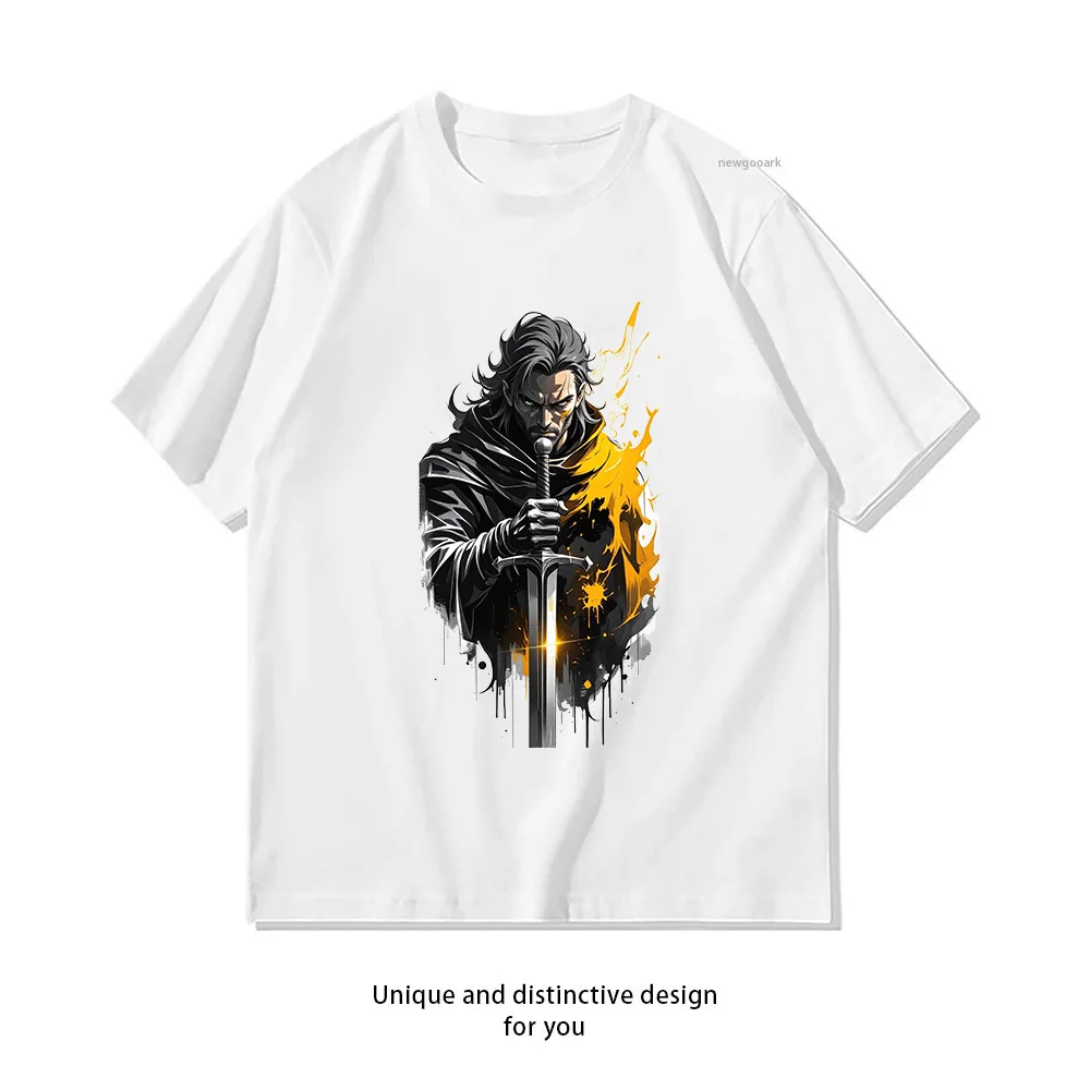 Dark Warrior Sword Artistic Design  Casual Cotton Short Sleeve Tee for Men Women