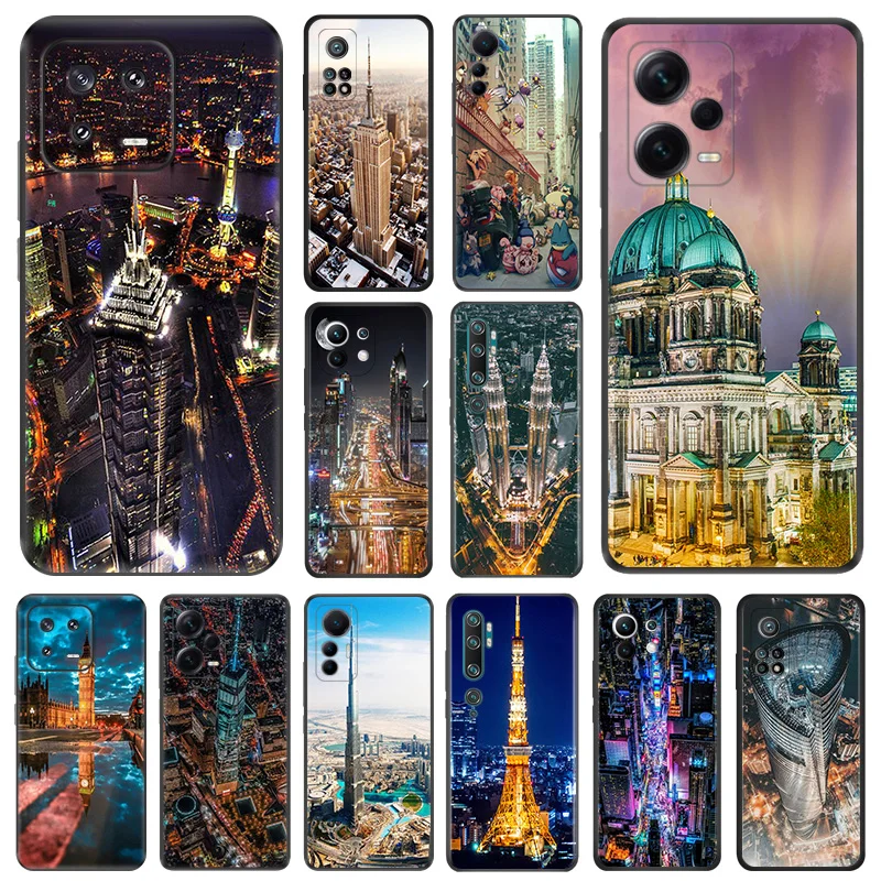 Night Turkey Dubai City Soft Phone Cases For Xiami 12X 12T 13 CC9 12 Lite Redmi Note12 Pro Plus A1 A2 12C 12S Black Matte Cover