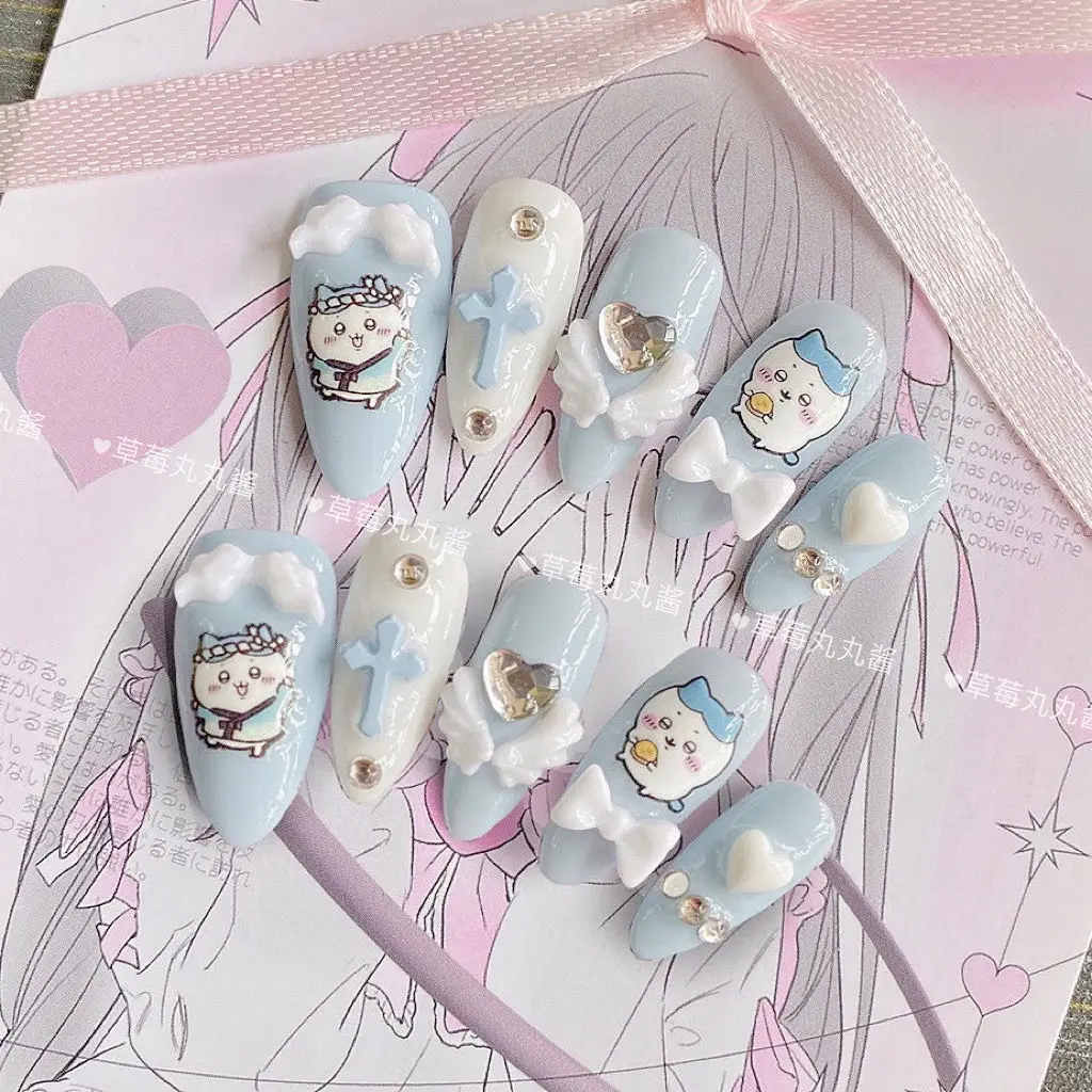 Ins New Cartoon Chiikawa Ballet Nail Patch Luxurious Advanced Sense Nail Tips Short Style Hachiware Japanese Style Nail Tips