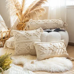 Boho Style Cushion Cover Yellow Pink Grey Hand Made Woven Pillow Cover Tassels Home decoration Macrame Pillow Case for sofa Bed