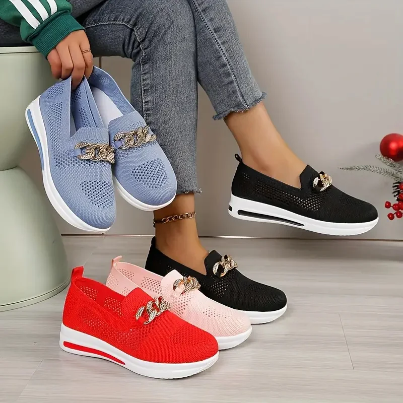 Sneakers da donna mocassini in maglia traspirante donna taglie forti suola morbida leggera scarpe da ginnastica donna autunno scarpe Casual antiscivolo