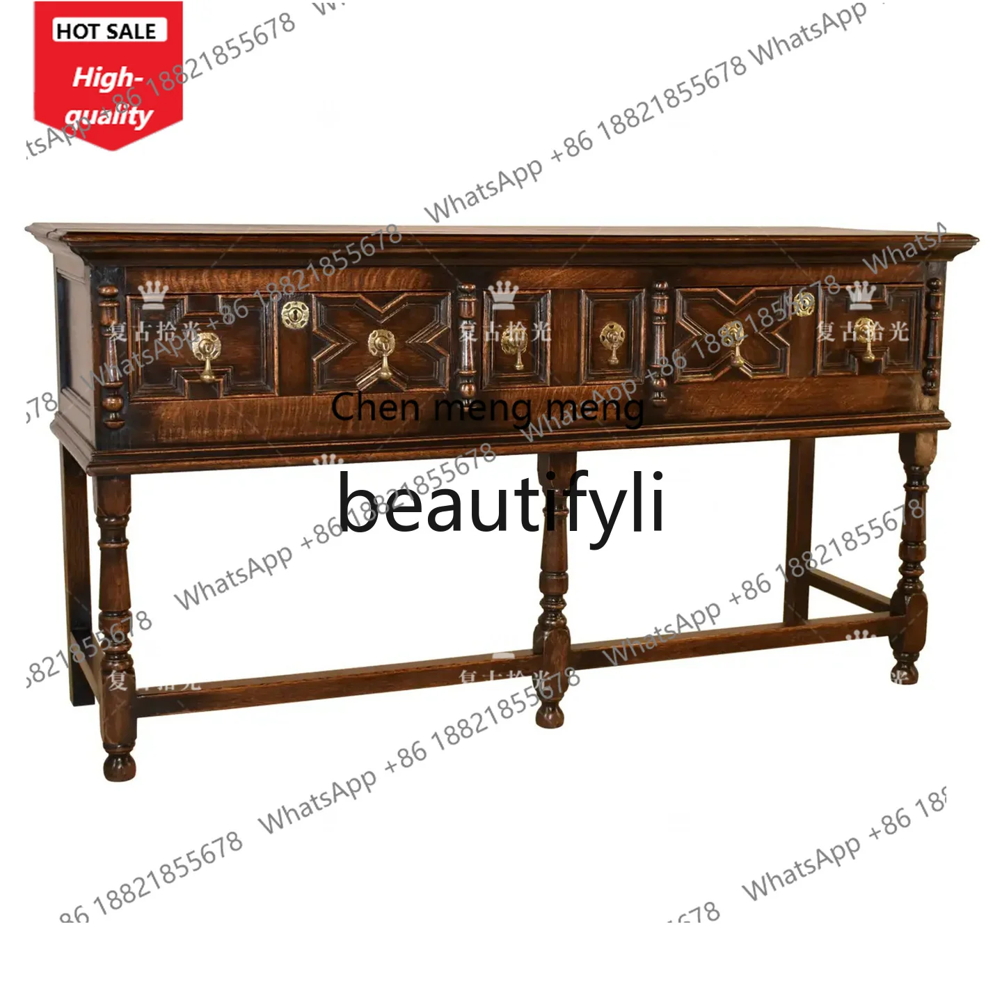 

French retro solid wood carving flower porch decorative cabinet living room locker ash wood old