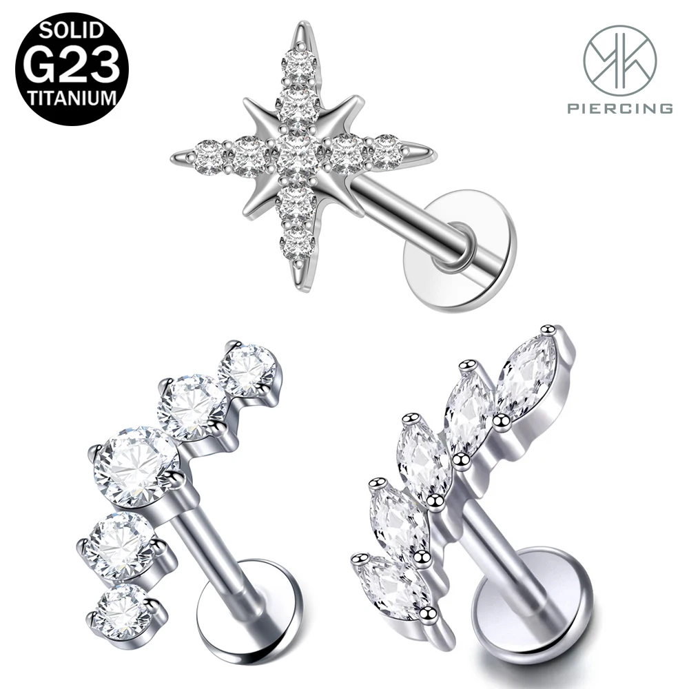 1Pc Titanium Labret Stud Earring for Women Internally Threaded CZ Cartilage Lobe Tragus Helix Piercing Body Jewelry