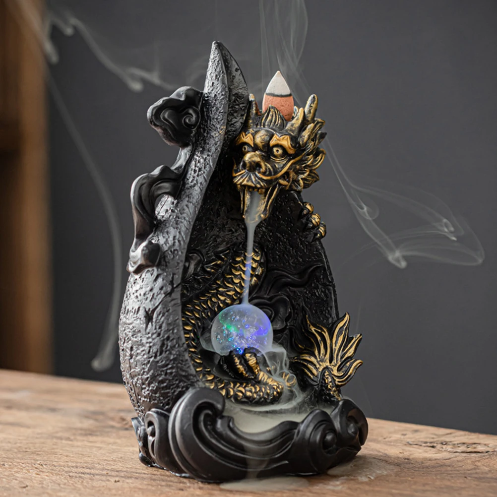 

LED Dragon Figurine Incense Burner Aromatherapy Holder Lamp Office Home Decoration Resin Material Study Bedroom Yoga Sauna