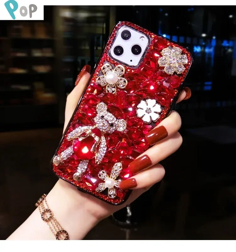 

Hot Bling 3D Red Bear Bling Crystal Case for Samsung Galaxy A53 A73 A13 A33 A12 A22 A32 A52 A52S A72 A21S A51 A71 5G 4G