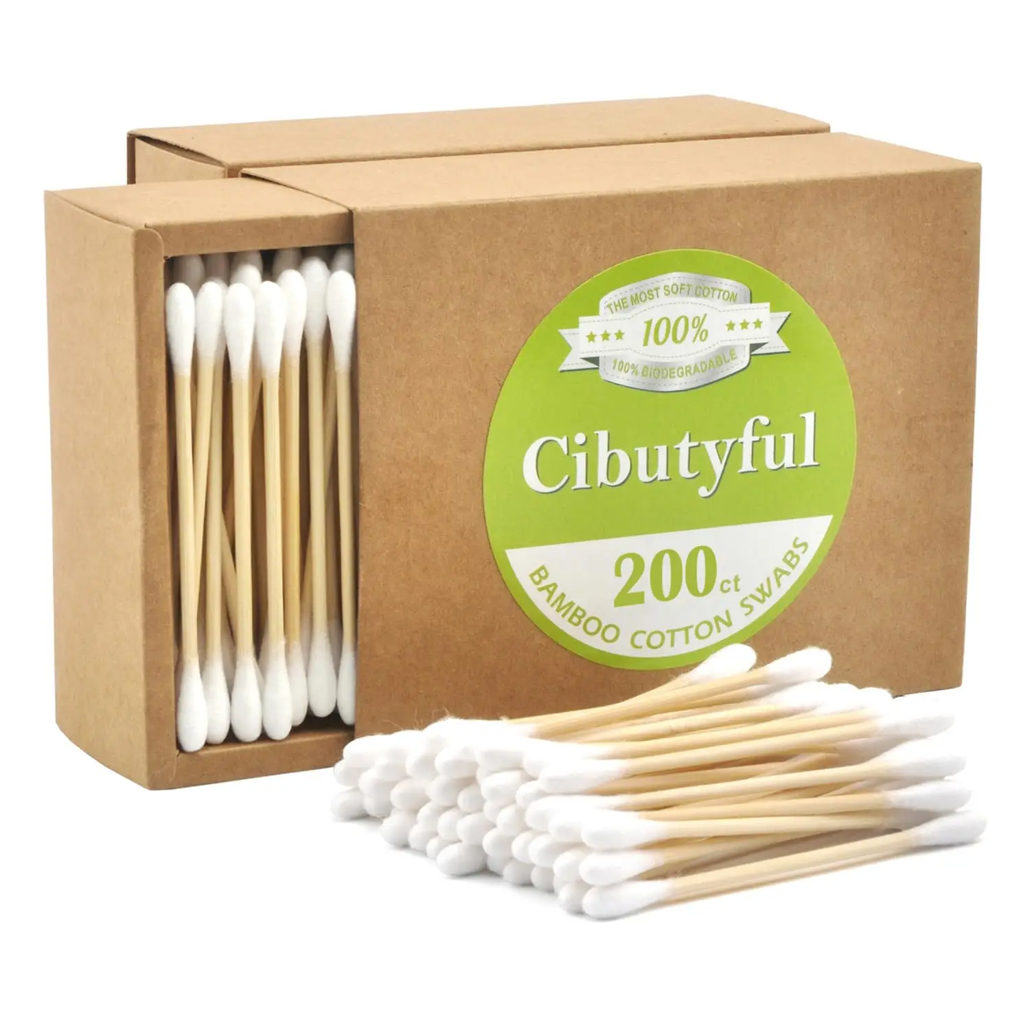 

400 Ct Double Round Tips Cotton Swabs with Strong Bamboo Sticks, 3.0 Inch, 2 Packs of 200