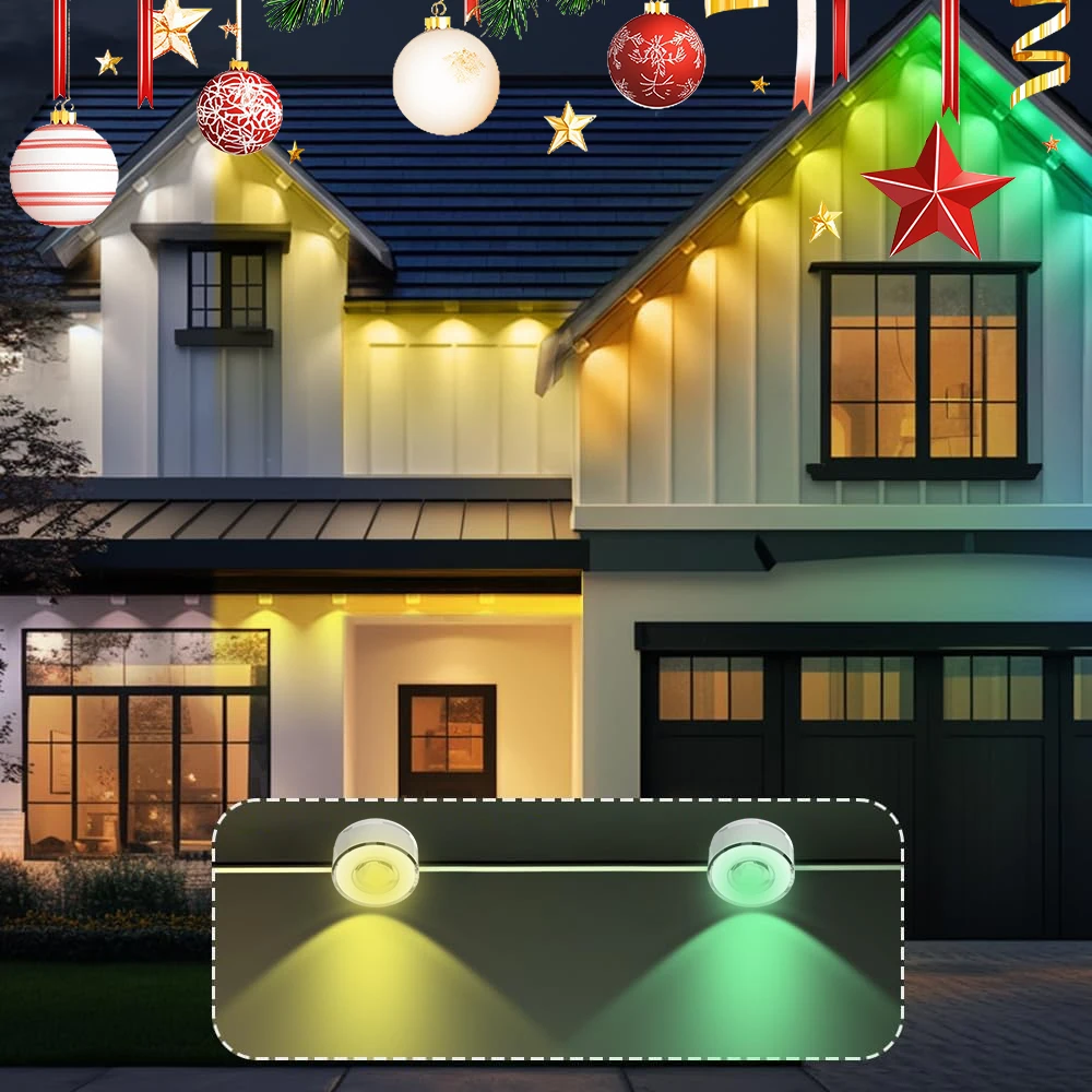 

Светодиодная постоянная уличная гирлянда Smart RGBIC карниз Свет Фестиваль Вечеринка Дистанционное освещение Хэллоуин Рождество Праздничные украшения для дома