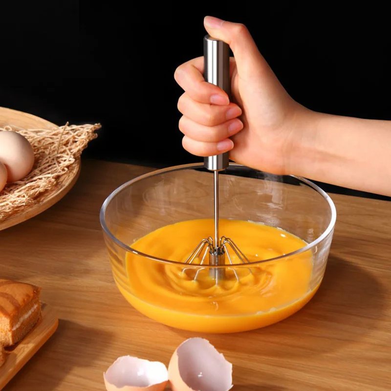 Semi-Automatic Egg Beater Stainless Steel Egg Whisk Manual  Press Type Mixer Self Turning Egg Stirrer Kitchen Egg Tools