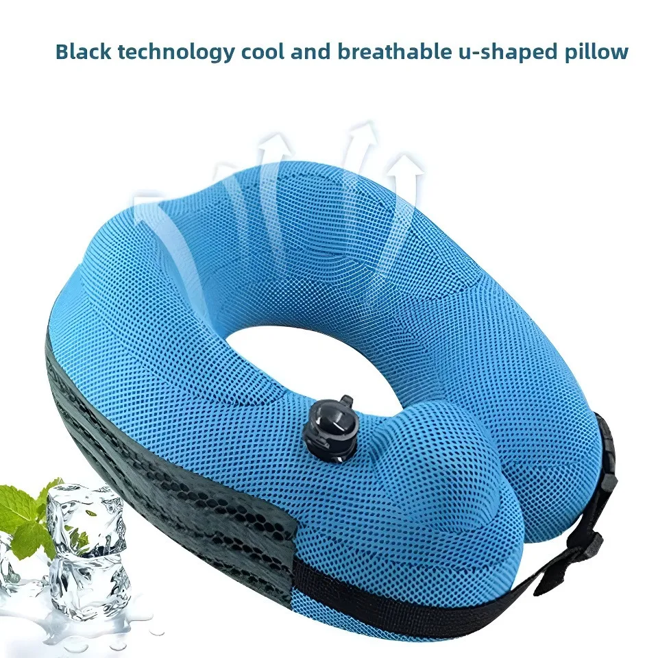 

Дорожная надувная подушка для шеи для самолета, охлаждающий воздушный поток, разветвительные отверстия, чехол для телефона, поддержка подбородка, встроенный воздушный насос