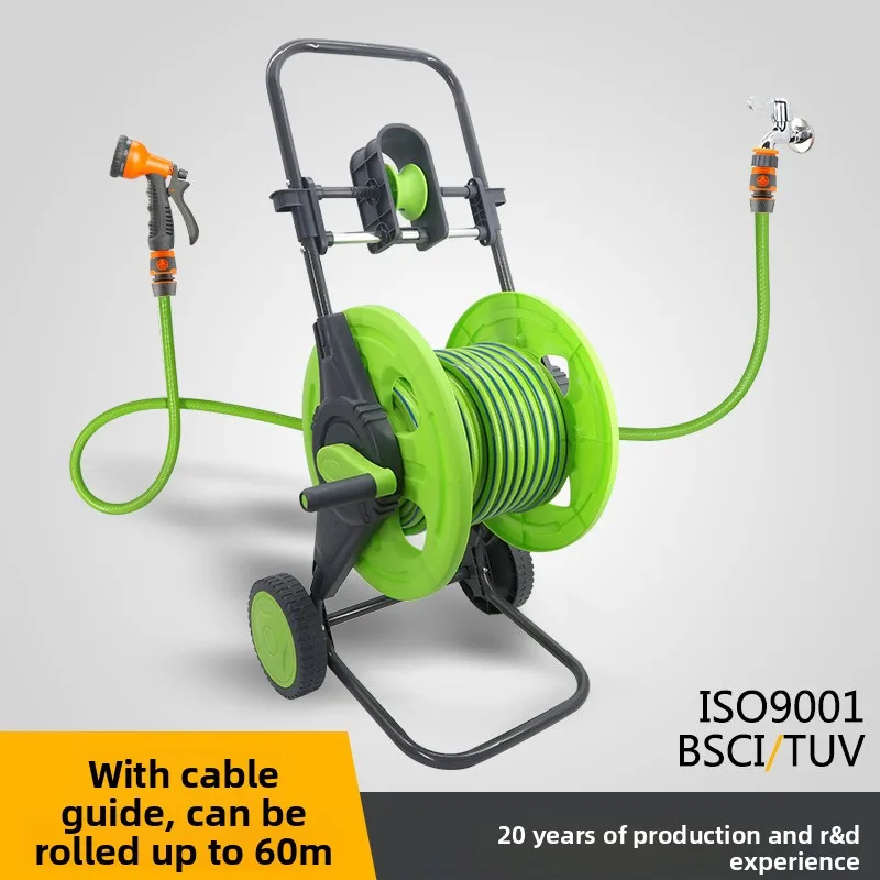 Hand Push Water Hose Cart Portable Garden Hose Reel Cart for Home Garden Watering Car Washing Hose Storage Organizer