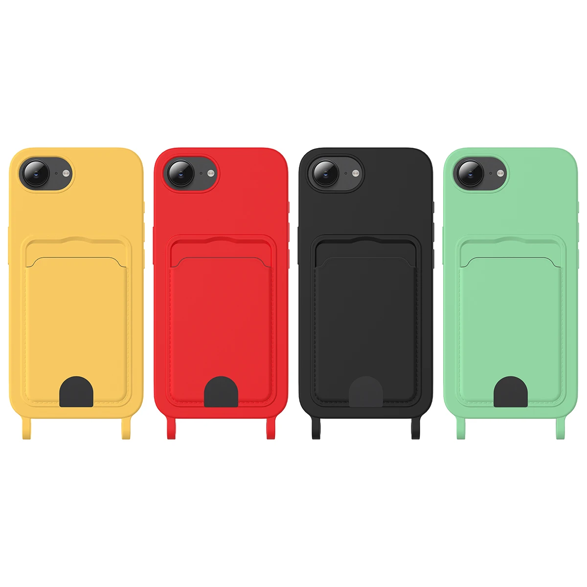

Shockproof TPU Silicone Card Holder Case for iPhone 16e 16 Pro Max 15 14 13, Slim Soft Phone Cover with Lanyard Retail Package