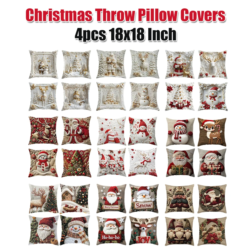 

Set of 4 Christmas Throw Pillow Covers 18x18 Inch Christmas Pillow Cases Square Xmas Pillow Case for Home Sofa Couch Room Decor