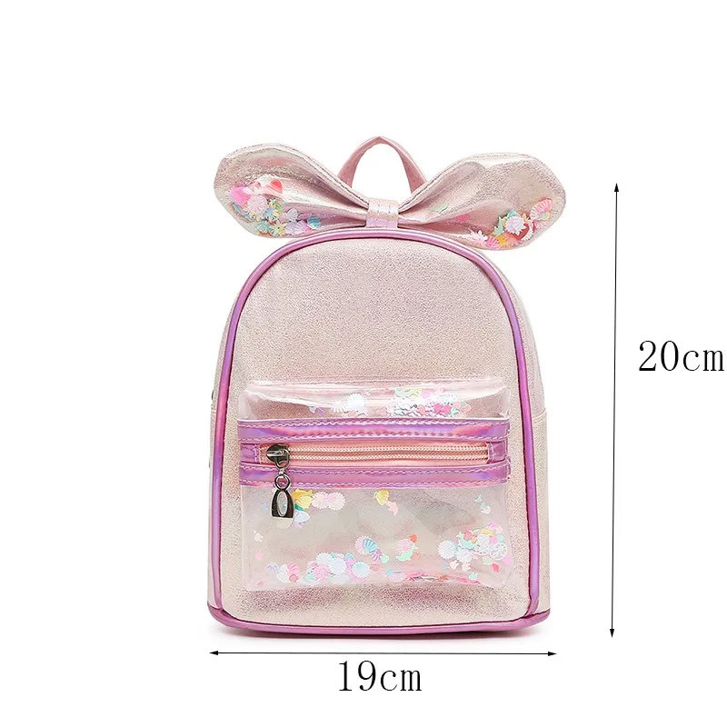 Mochila bordada personalizada con lazo decorativo y confeti para niña, Linda mochila de princesa con lazo, mochila de lentejuelas personalizada