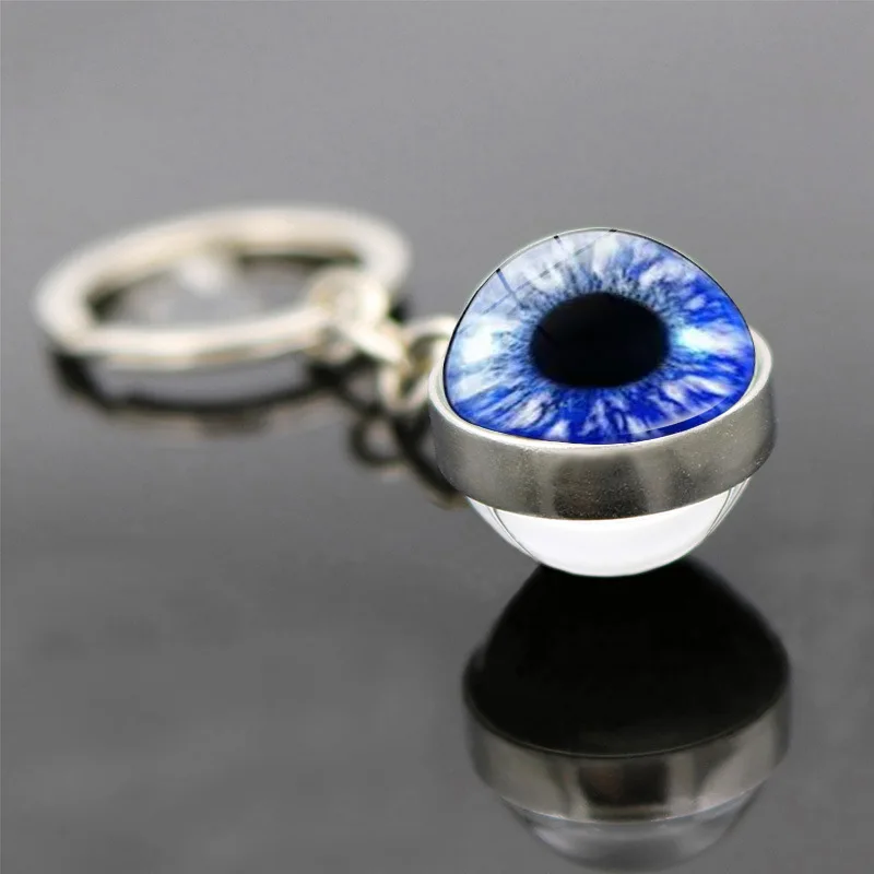 Evil Eye Keychain for Men Dragon Eyes Glass Ball Time Gem Pupil Double Sided Blue Human Car Handbag Key Chain Hanging Jewelry