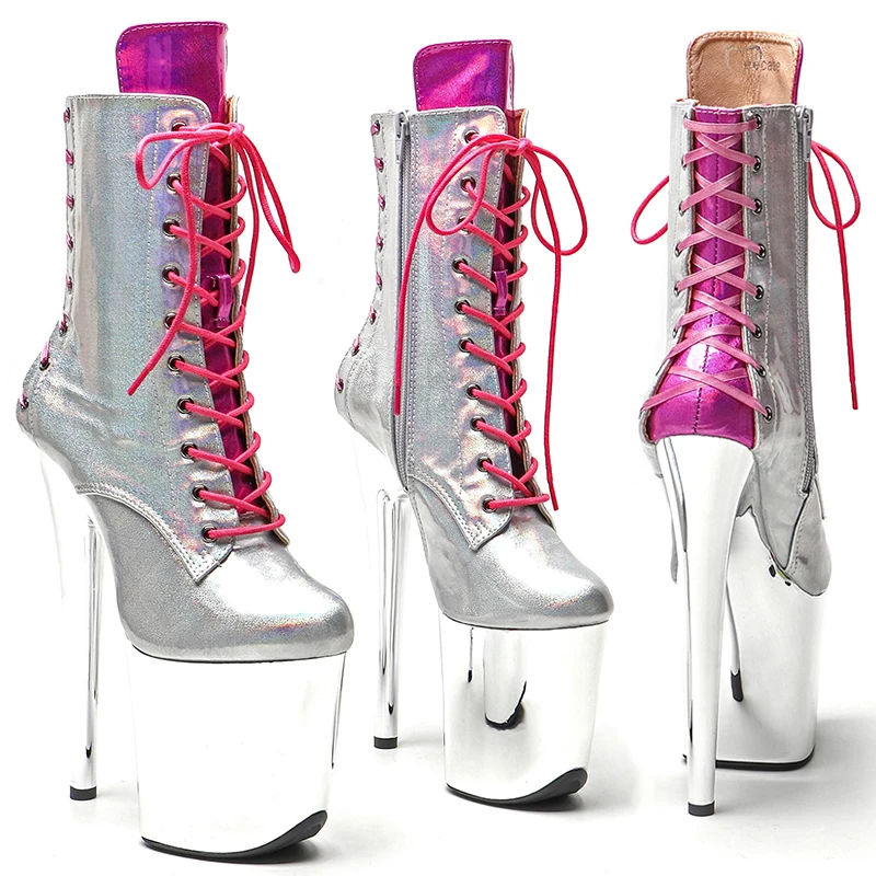 Leecabe 20CM/8inches Shiny PU Mix Color Exoticism Trend Fashion Electroplate High Heel Platform Stripper Heel Pole Dance Boots