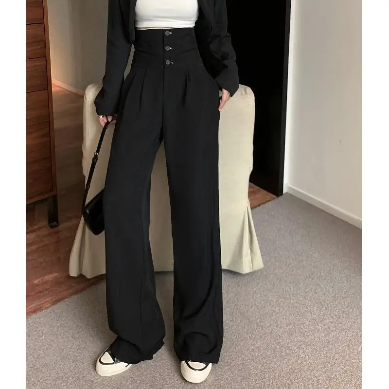 High Waisted Black Pants, Women's Autumn New Style, Hanging Floor Pants, Casual Loose Wide Leg Pants