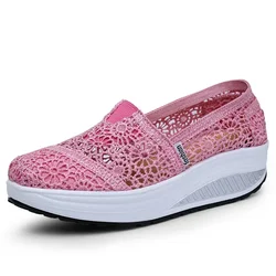 Comemore New Women's Mesh Casual Shoes 2022 Spring Summer Female Platform Shoe Breathable Lace Women Footwear Woman Loafers Pink