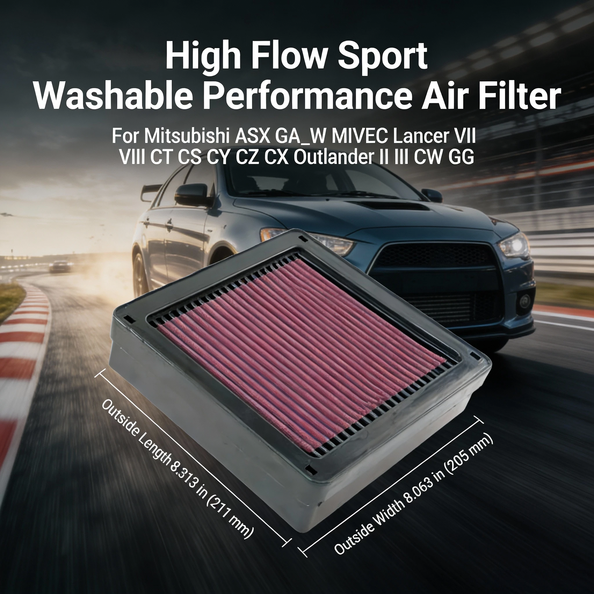 For Mitsubishi ASX GA_W MIVEC Lancer VII VIII CT CS CY CZ CX Outlander II III CW GG High Flow Sport Washable Air Filter 33-2105