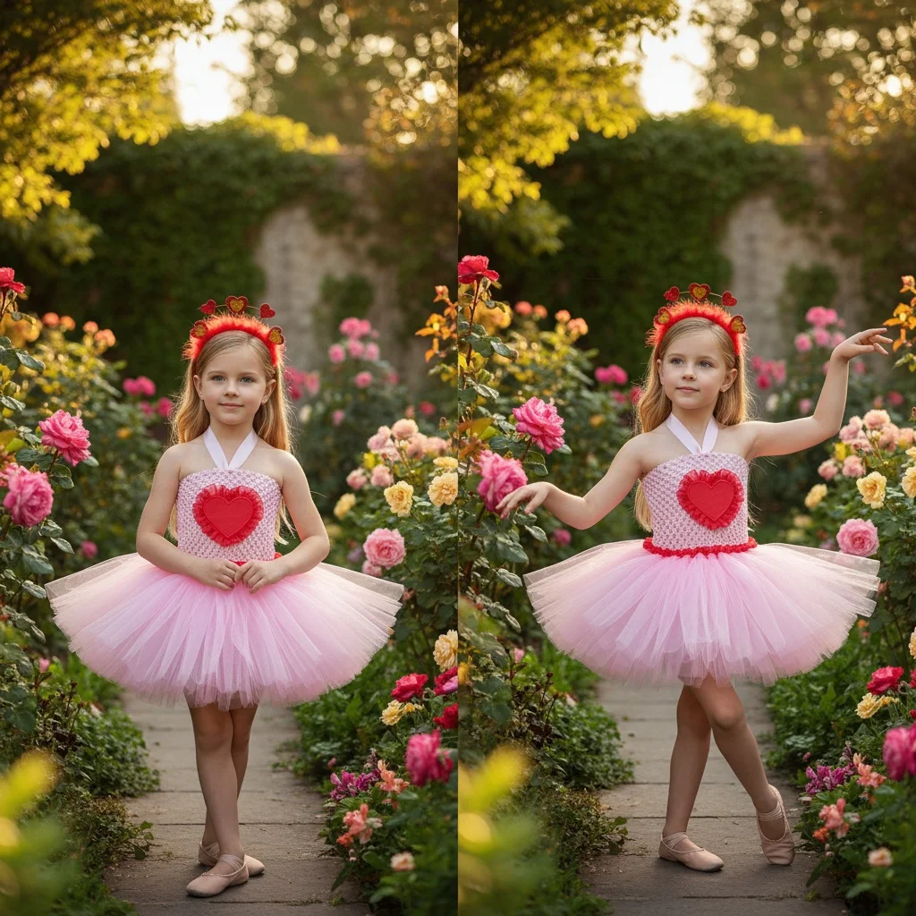 Toddler Baby Girls Valentine’s Day Princess Dress Sweet Love Heart Tutu Dresses Kids Valentines Wedding Birthday Party Costume