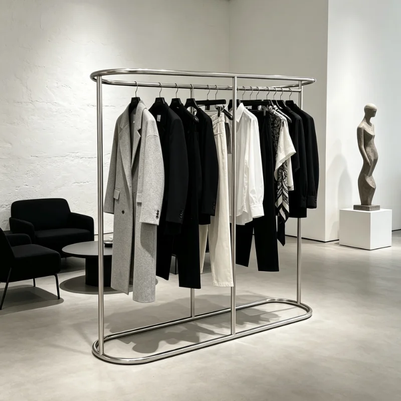 Minimalist Style Metal Garment Rack Multifunctional Space Saving Clothing Organizer Living Room Entryway Apartment Retail Store