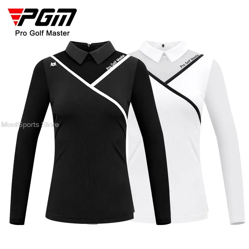 Pgm Golf Women\'s Long Sleeve T Shirts Breathable Ice Silk Summer Tops Ladies Cooling Sunscreen Polo Shirts Back Zipper Golf Wear