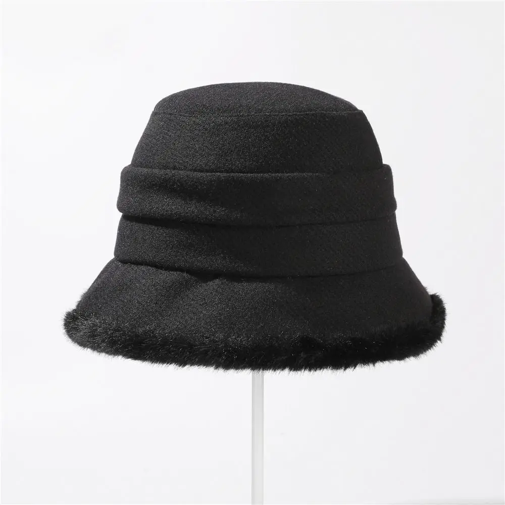 Korean Fuzzy Winter Bucket Hat Ear Protection Windproof Women's Fisherman HatWarm Thick Plush Warm Basin Cap for Women