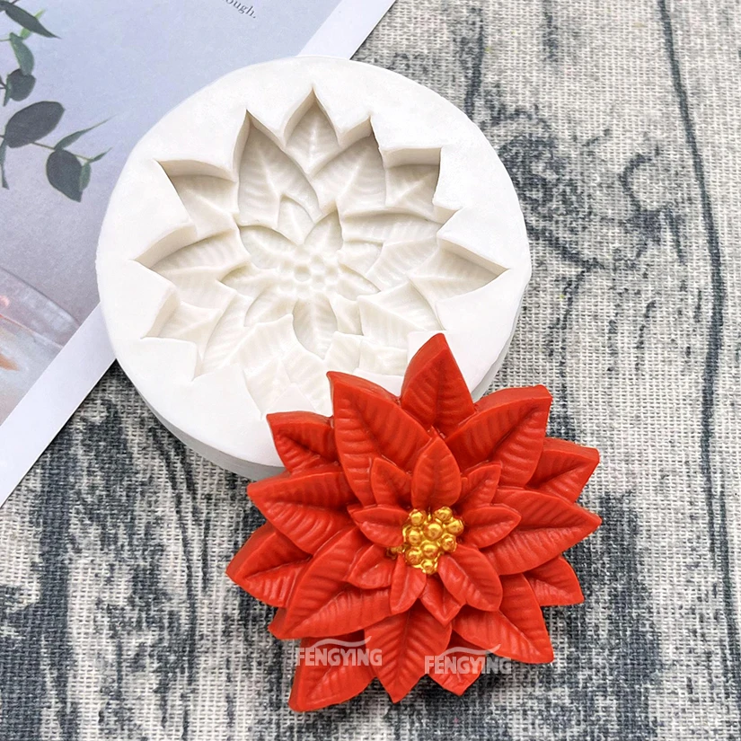 Poinsettia Christmas Flower Silicone Fondant Cake Chocolate Candy Jello Silicone Decorating Mould Tools